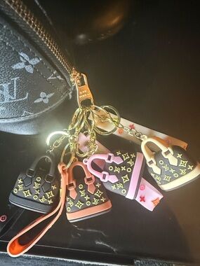 Designer-Inspired Pink & Multicolor Mini Purse Keychain Set